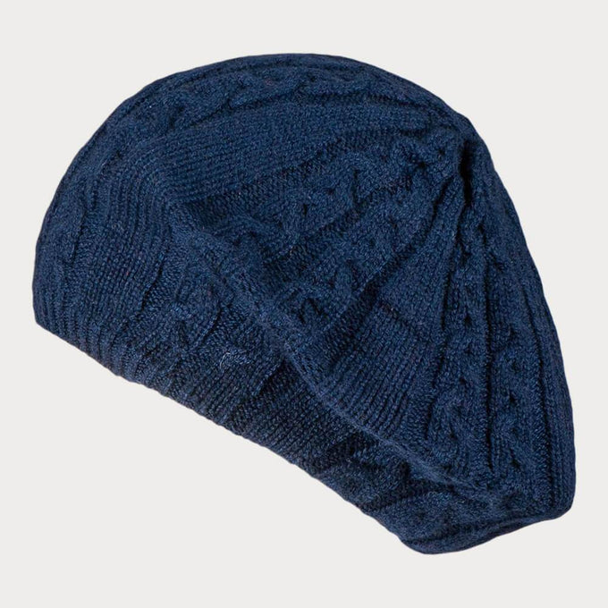 Navy Cable Knit Cashmere Beret