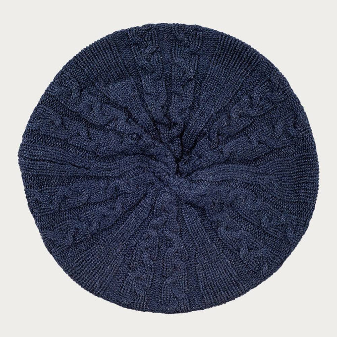 Navy Cable Knit Cashmere Beret