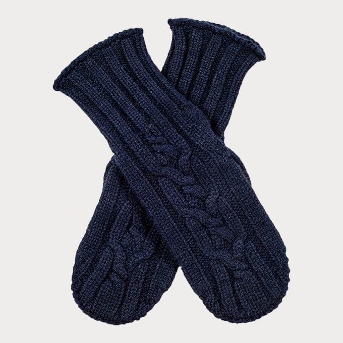 Navy Chunky Cable Knit Cashmere Mittens