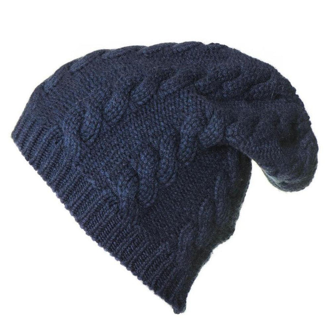 Navy Cable Knit Cashmere Slouch Beanie