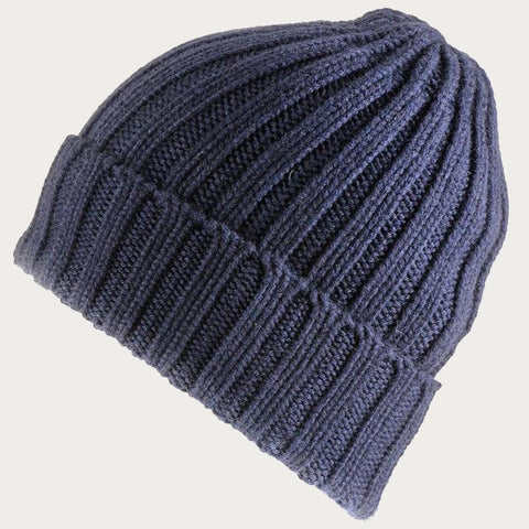 Chunky Rib Knit Navy Cashmere Beanie