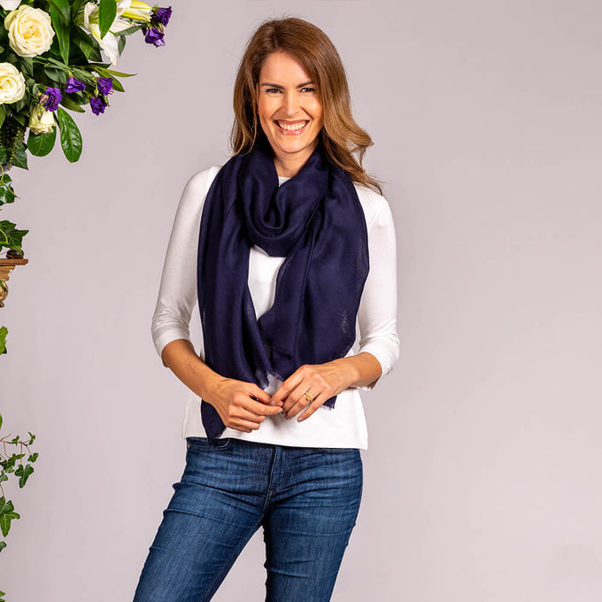 Classic Midnight Navy Cashmere and Silk Wrap