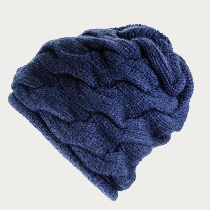 Chunky Cable Knit Navy Cashmere  Beanie