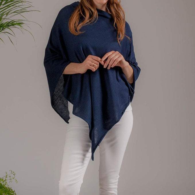 Navy Cotton and Cashmere Poncho