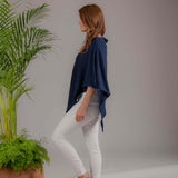 Navy Cotton and Cashmere Poncho