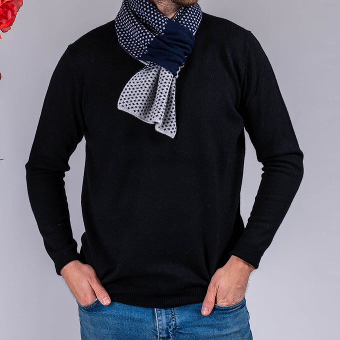 Navy and Ivory Fleur de Lis Cashmere Neck Warmer