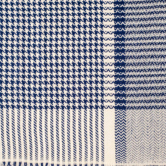 Navy and Ivory Houndstooth Cashmere Ring Shawl