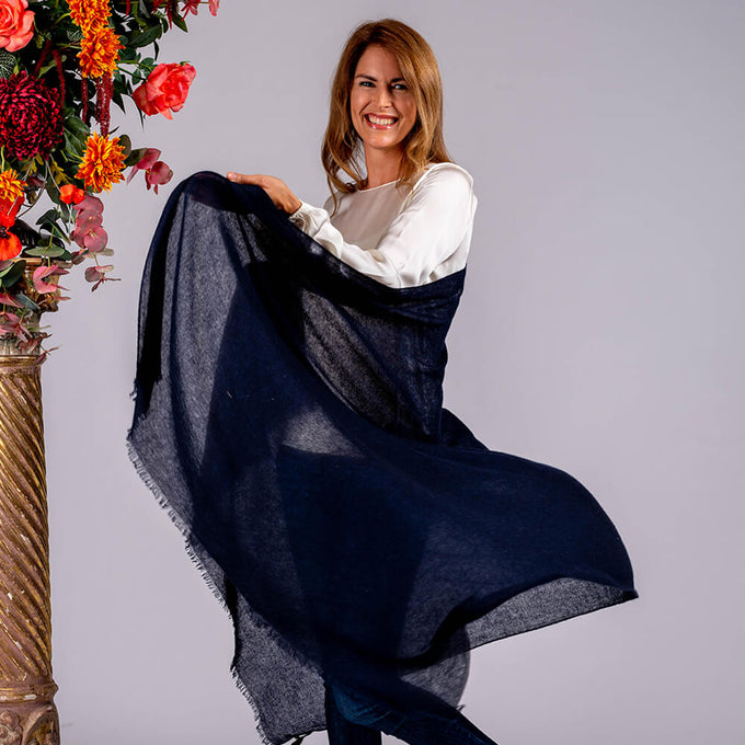 Midnight Blue Gossamer Cashmere Shawl