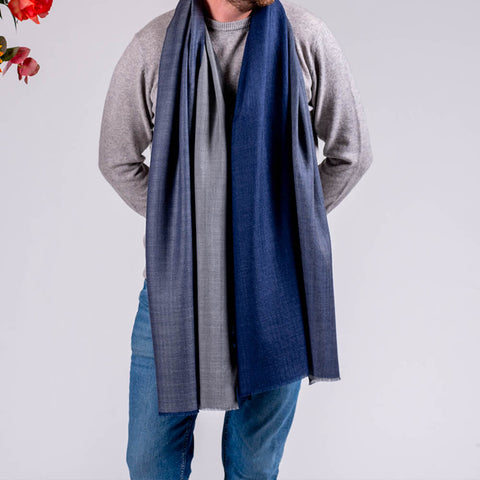 Ludgate Navy and Grey Silk and Wool Scarf