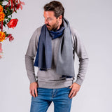 Ludgate Navy and Grey Silk and Wool Scarf