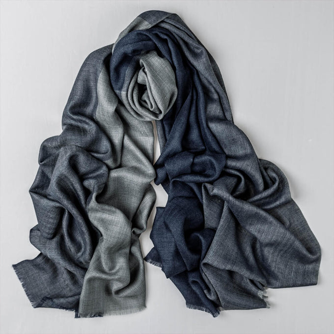 Ludgate Navy and Grey Silk and Wool Scarf