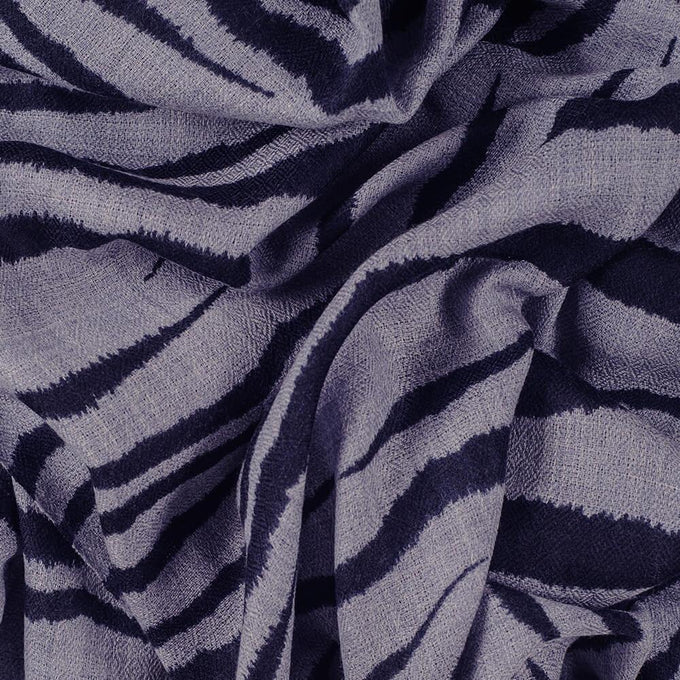 PRE ORDER: Navy and Grey Zebra Print Silk and Wool Scarf