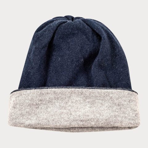 Grey and Marine Navy Double Faced Cashmere Beanie