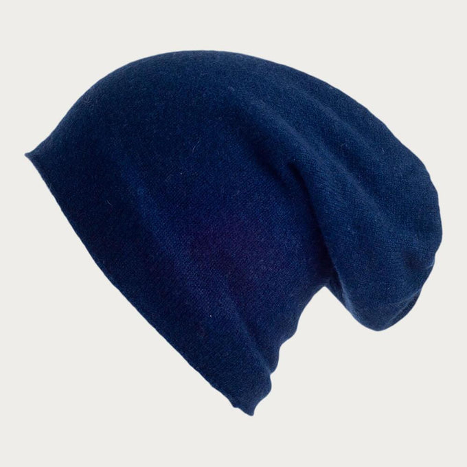 Grey and Marine Navy Double Faced Cashmere Beanie