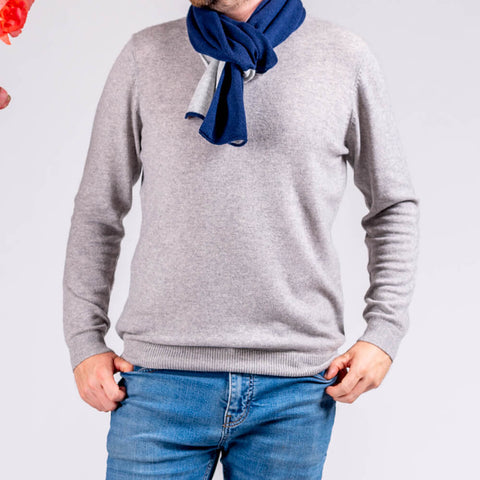 Navy and Grey Double Faced Cashmere Neck Warmer