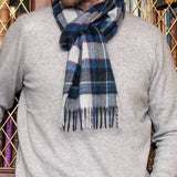 Navy and Grey Plaid Check Cashmere Scarf