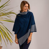 Navy and Grey Double Layer Cashmere Poncho