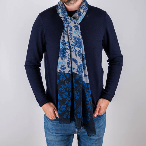 Colombo Blue on Blue Italian Wool Scarf