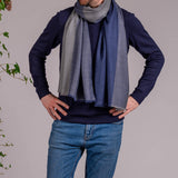 Haydon Navy and Grey Silk and Wool Scarf