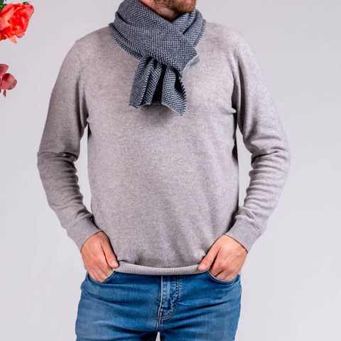 Grey and Navy Chevron Double Faced Cashmere Neck Warmer