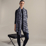 PRE ORDER: Navy and Grey Zebra Print Silk and Wool Scarf