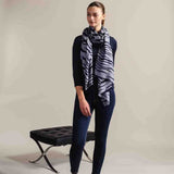 PRE ORDER: Navy and Grey Zebra Print Silk and Wool Scarf