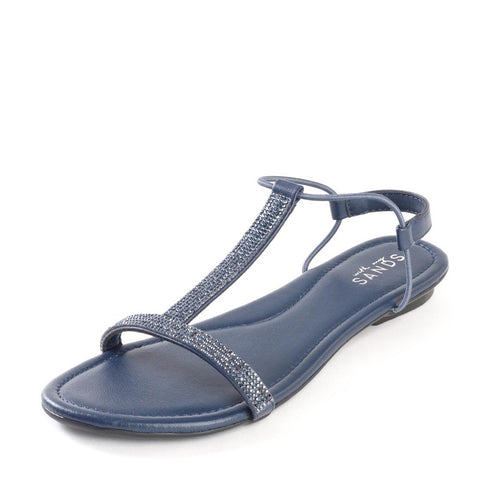 Midnight Blue Crystal Embellished Leather Sandals
