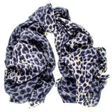 PRE ORDER - Navy Leopard Print Cashmere and Silk Scarf