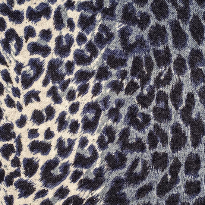 Navy Leopard Print Cashmere and Silk Scarf