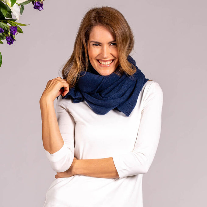 Oversized Navy Cashmere Knit Scarf