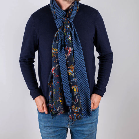 Fulgora Blue Paisley Italian Wool Scarf