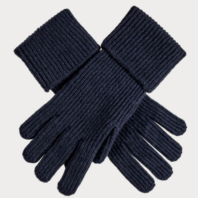 Men’s Navy Blue Rib Knit Cashmere Gloves