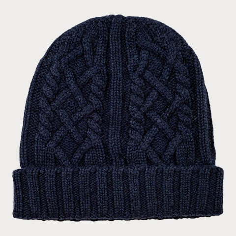 Navy Waffle and Cable Knit Cashmere Beanie