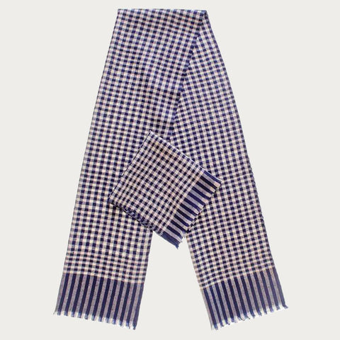 Navy and White Check Superfine Cashmere Cravat Set