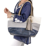 Colour Block Poly Cotton Beach Bag