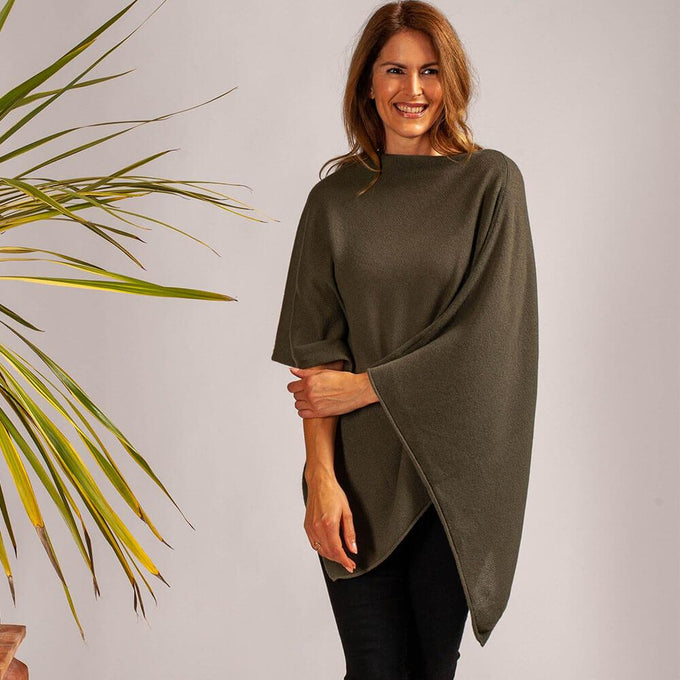 Olive Green Cashmere Poncho