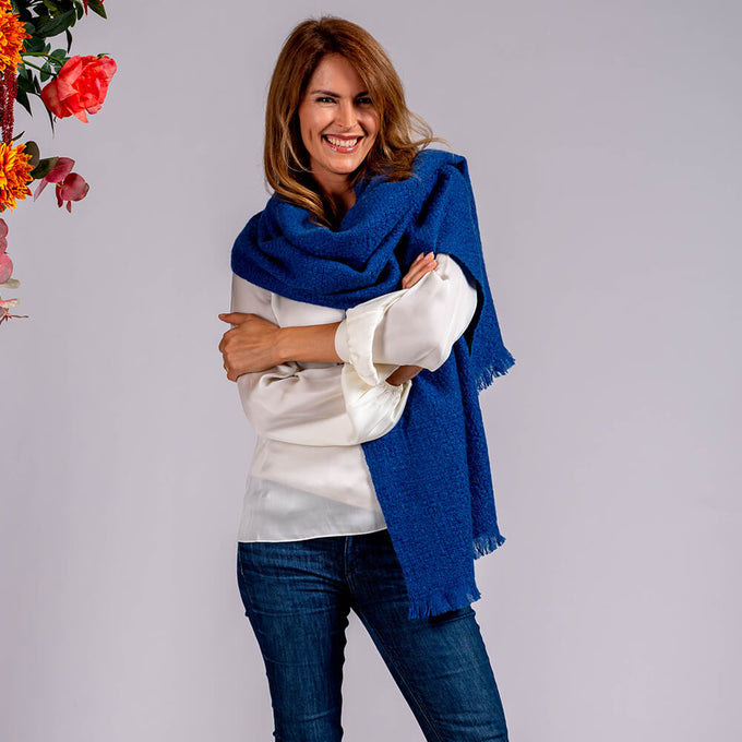 Super Luxe Olympian Blue Basket Weave Cashmere Shawl