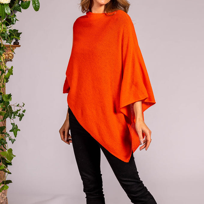 Hot Orange Knitted Cashmere Poncho