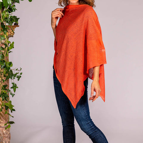 Hot Coral Linen Poncho
