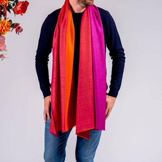 Blazing Sunset Silk and Wool Scarf