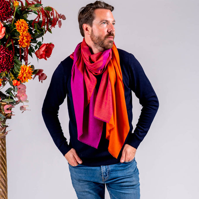 Blazing Sunset Silk and Wool Scarf