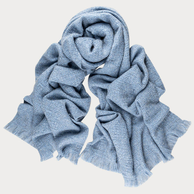 Super Luxe Cornflower Blue Basket Weave Cashmere Shawl