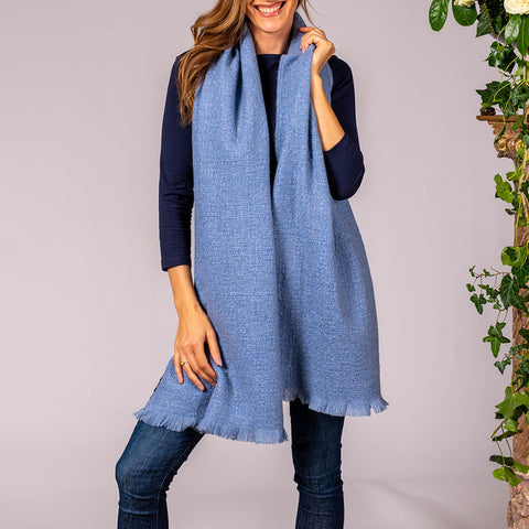 Super Luxe Cornflower Blue Basket Weave Cashmere Shawl