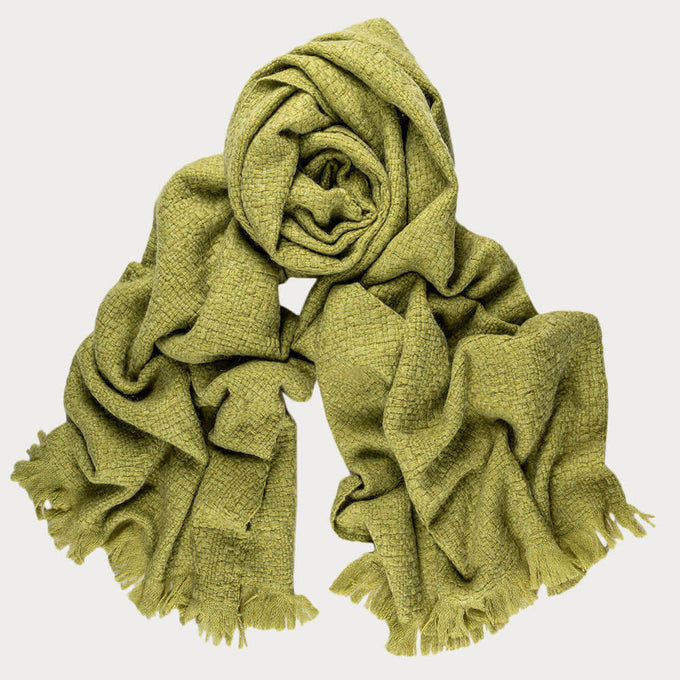 Super Luxe  Peridot Green Basket Weave Cashmere Shawl