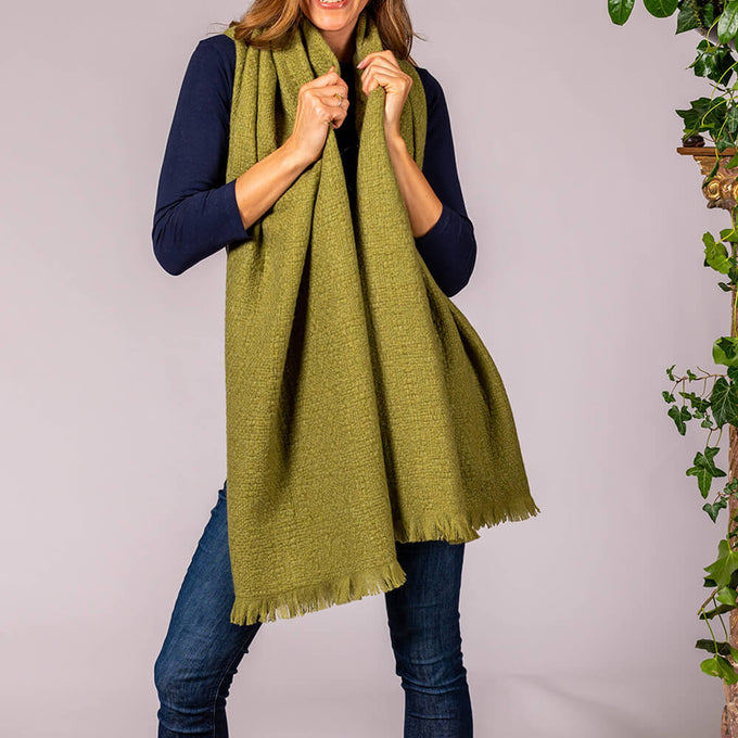 Super Luxe  Peridot Green Basket Weave Cashmere Shawl