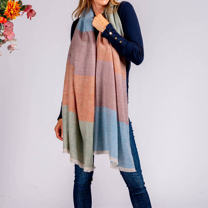 Muted Pastel Hand Woven 100% Cashmere Ring Shawl