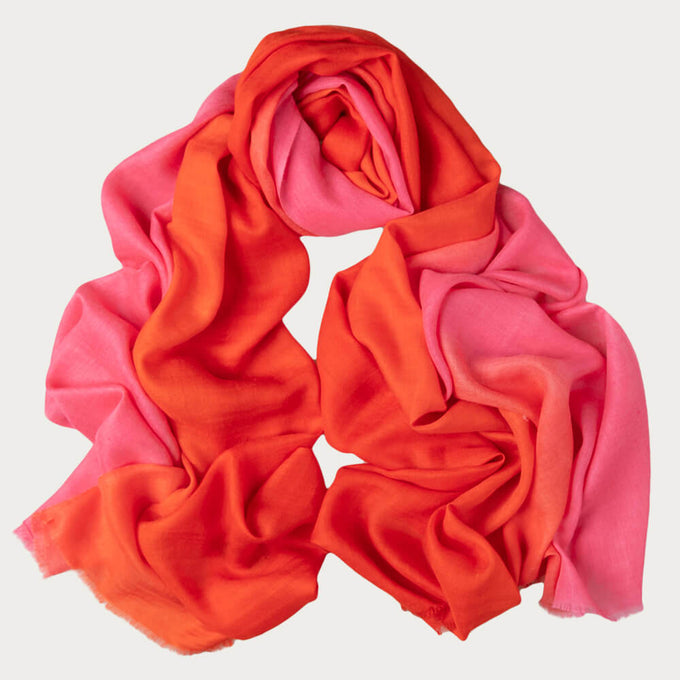Shaded Coral Cashmere and Silk Wrap