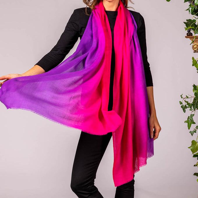 Magenta to Violet Cashmere and Silk Wrap
