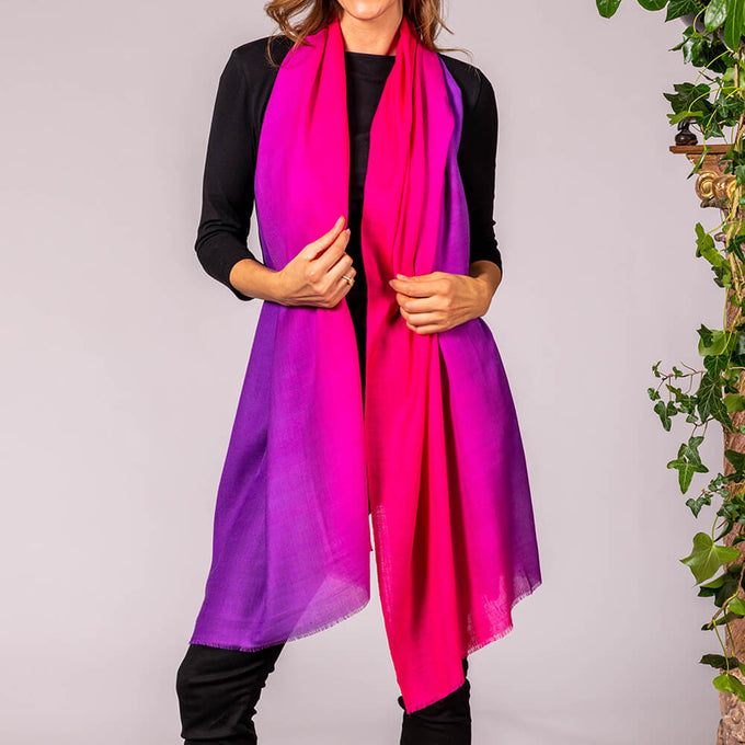 Magenta to Violet Cashmere and Silk Wrap