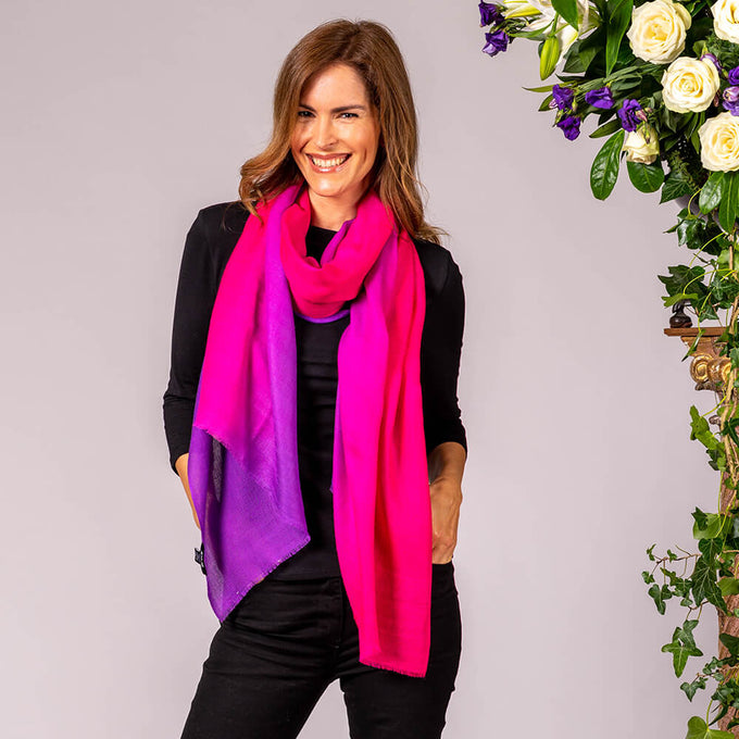Magenta to Violet Cashmere and Silk Wrap
